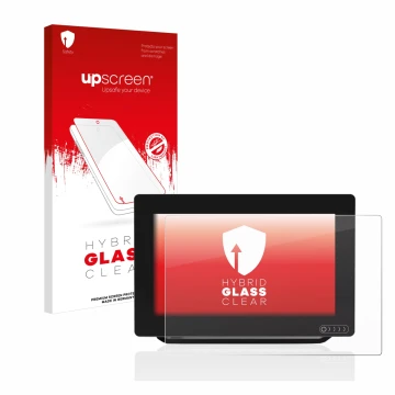 Parte frontale di una confezione del prodotto con il logo del marchio upscreen. Accanto è raffigurato il dispositivo Raymarine
