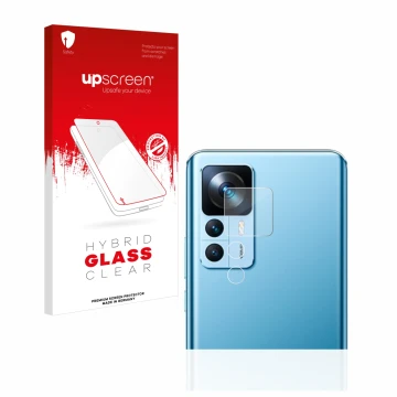 Parte frontale di una confezione del prodotto con il logo del marchio upscreen. Accanto è raffigurato il dispositivo Xiaomi 12