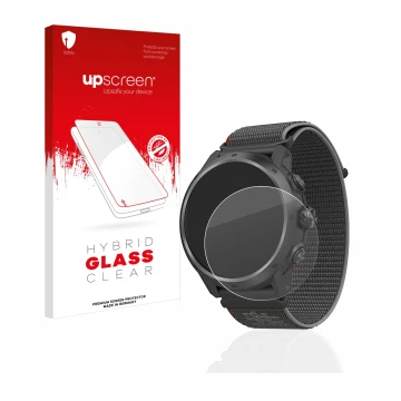 Parte frontale di una confezione del prodotto con il logo del marchio upscreen. Accanto è raffigurato il dispositivo Coros Ape