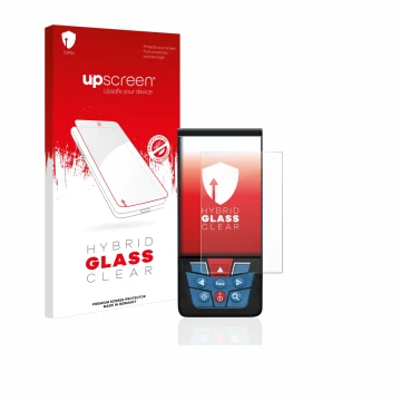 Parte frontale di una confezione del prodotto con il logo del marchio upscreen. Accanto è raffigurato il dispositivo Bosch GLM