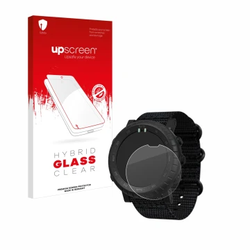 Parte frontale di una confezione del prodotto con il logo del marchio upscreen. Accanto è raffigurato il dispositivo Suunto Co