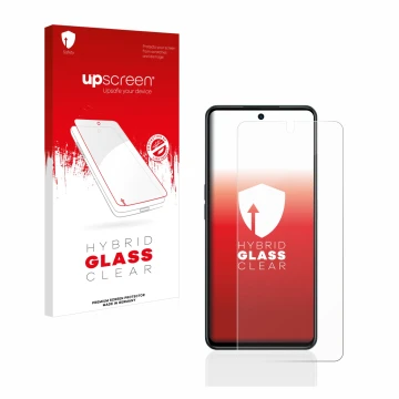 Parte frontale di una confezione del prodotto con il logo del marchio upscreen. Accanto è raffigurato il dispositivo Oppo A98 