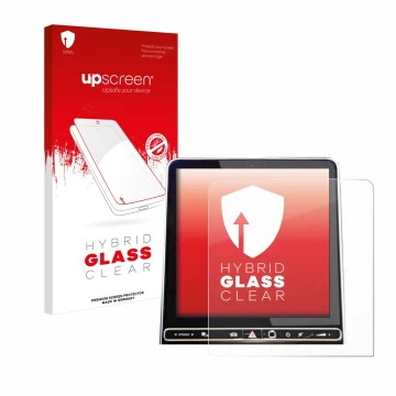 Parte frontale di una confezione del prodotto con il logo del marchio upscreen. Accanto è raffigurato il dispositivo Mercedes-