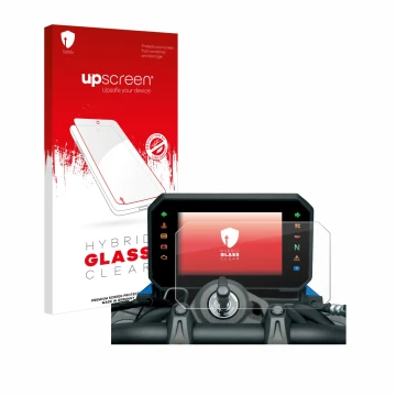 Parte frontale di una confezione del prodotto con il logo del marchio upscreen. Accanto è raffigurato il dispositivo Suzuki GS