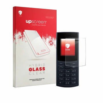 Parte frontale di una confezione del prodotto con il logo del marchio upscreen. Accanto è raffigurato il dispositivo Nokia 110