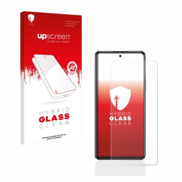 Parte frontale di una confezione del prodotto con il logo del marchio upscreen. Accanto è raffigurato il dispositivo Infinix N