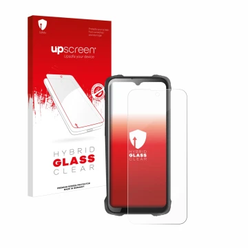 Parte frontale di una confezione del prodotto con il logo del marchio upscreen. Accanto è raffigurato il dispositivo Cubot Kin