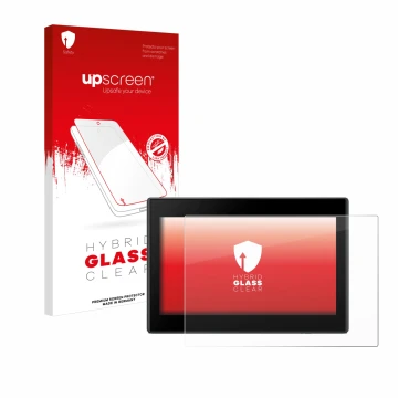 Parte frontale di una confezione del prodotto con il logo del marchio upscreen. Accanto è raffigurato il dispositivo Garmin Dr