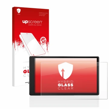 Parte frontale di una confezione del prodotto con il logo del marchio upscreen. Accanto è raffigurato il dispositivo Garmin Dr