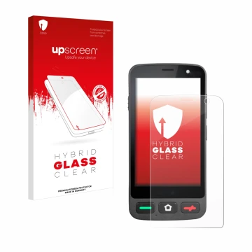 Parte frontale di una confezione del prodotto con il logo del marchio upscreen. Accanto è raffigurato il dispositivo Brondi Am