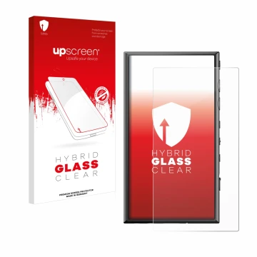 Parte frontale di una confezione del prodotto con il logo del marchio upscreen. Accanto è raffigurato il dispositivo Sony Walk