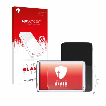 Parte frontale di una confezione del prodotto con il logo del marchio upscreen. Accanto è raffigurato il dispositivo Zebra ET4