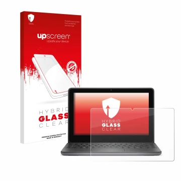 Parte frontale di una confezione del prodotto con il logo del marchio upscreen. Accanto è raffigurato il dispositivo Dell Lati