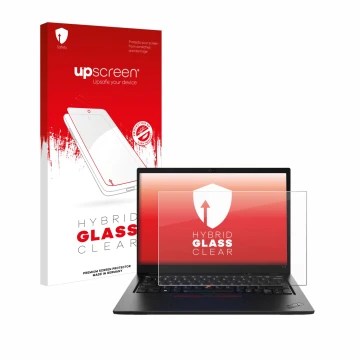 Parte frontale di una confezione del prodotto con il logo del marchio upscreen. Accanto è raffigurato il dispositivo Lenovo Th