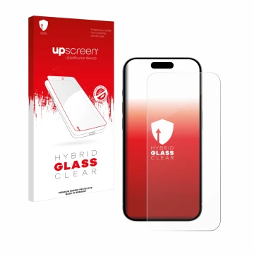 Parte frontale di una confezione del prodotto con il logo del marchio upscreen. Accanto è raffigurato il dispositivo Apple iPh