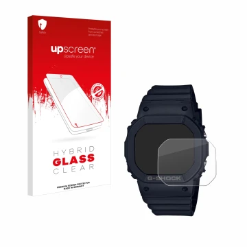 Parte frontale di una confezione del prodotto con il logo del marchio upscreen. Accanto è raffigurato il dispositivo Casio G-S