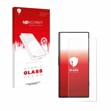 Parte frontale di una confezione del prodotto con il logo del marchio upscreen. Accanto è raffigurato il dispositivo ZTE Nubia