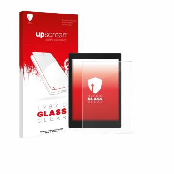 Parte frontale di una confezione del prodotto con il logo del marchio upscreen. Accanto è raffigurato il dispositivo Boox Tab 