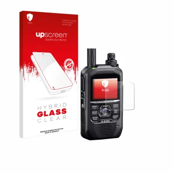 Parte frontale di una confezione del prodotto con il logo del marchio upscreen. Accanto è raffigurato il dispositivo Icom ID-5