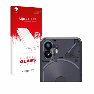 Parte frontale di una confezione del prodotto con il logo del marchio upscreen. Accanto è raffigurato il dispositivo Nothing P
