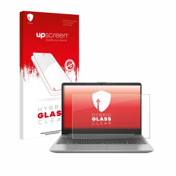 Parte frontale di una confezione del prodotto con il logo del marchio upscreen. Accanto è raffigurato il dispositivo HP 250 G9