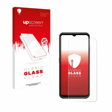 Parte frontale di una confezione del prodotto con il logo del marchio upscreen. Accanto è raffigurato il dispositivo Ulefone A