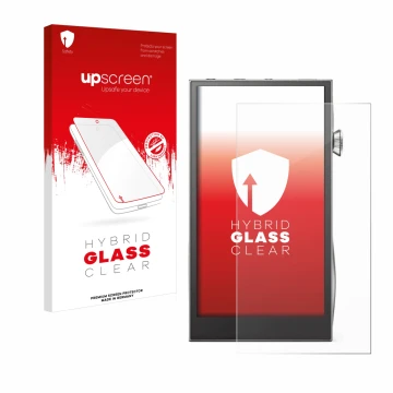 Parte frontale di una confezione del prodotto con il logo del marchio upscreen. Accanto è raffigurato il dispositivo Astell&Ke
