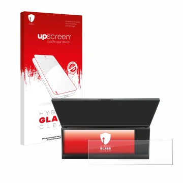 Parte frontale di una confezione del prodotto con il logo del marchio upscreen. Accanto è raffigurato il dispositivo ASUS ROG 