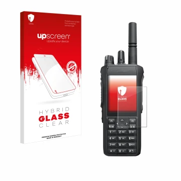 Parte frontale di una confezione del prodotto con il logo del marchio upscreen. Accanto è raffigurato il dispositivo Motorola 