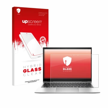 Parte frontale di una confezione del prodotto con il logo del marchio upscreen. Accanto è raffigurato il dispositivo HP EliteB