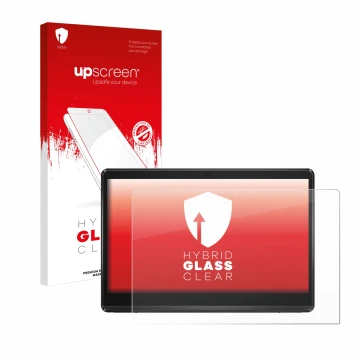 Parte frontale di una confezione del prodotto con il logo del marchio upscreen. Accanto è raffigurato il dispositivo ASUS Expe