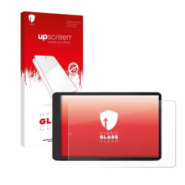 Parte frontale di una confezione del prodotto con il logo del marchio upscreen. Accanto è raffigurato il dispositivo Garmin Ca