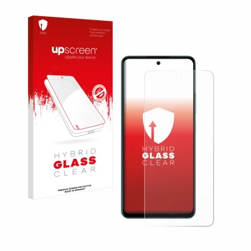 Parte frontale di una confezione del prodotto con il logo del marchio upscreen. Accanto è raffigurato il dispositivo Oppo A58 