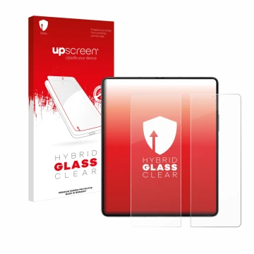 Parte frontale di una confezione del prodotto con il logo del marchio upscreen. Accanto è raffigurato il dispositivo Samsung G