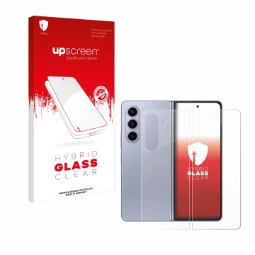 Parte frontale di una confezione del prodotto con il logo del marchio upscreen. Accanto è raffigurato il dispositivo Samsung G