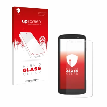 Parte frontale di una confezione del prodotto con il logo del marchio upscreen. Accanto è raffigurato il dispositivo Zebra TC2