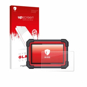Parte frontale di una confezione del prodotto con il logo del marchio upscreen. Accanto è raffigurato il dispositivo Launch X-
