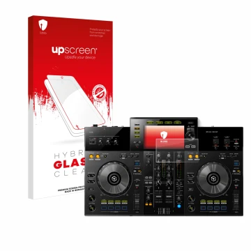 Parte frontale di una confezione del prodotto con il logo del marchio upscreen. Accanto è raffigurato il dispositivo Pioneer X