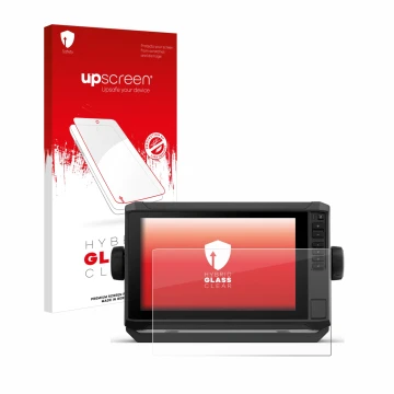 Parte frontale di una confezione del prodotto con il logo del marchio upscreen. Accanto è raffigurato il dispositivo Garmin EC