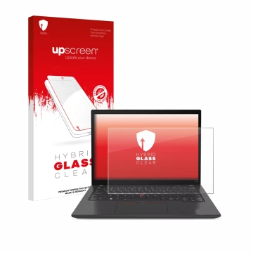 Parte frontale di una confezione del prodotto con il logo del marchio upscreen. Accanto è raffigurato il dispositivo Lenovo Th