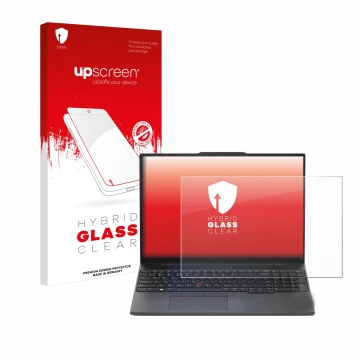 Parte frontale di una confezione del prodotto con il logo del marchio upscreen. Accanto è raffigurato il dispositivo Lenovo Th