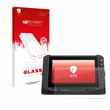 Parte frontale di una confezione del prodotto con il logo del marchio upscreen. Accanto è raffigurato il dispositivo Lowrance 