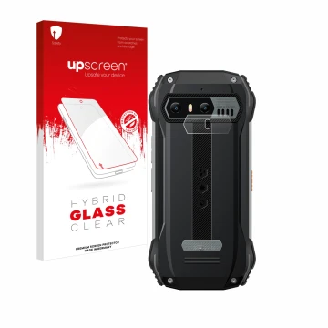 Parte frontale di una confezione del prodotto con il logo del marchio upscreen. Accanto è raffigurato il dispositivo Blackview