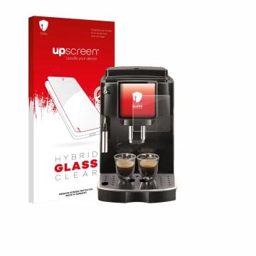 Parte frontale di una confezione del prodotto con il logo del marchio upscreen. Accanto è raffigurato il dispositivo DeLonghi 