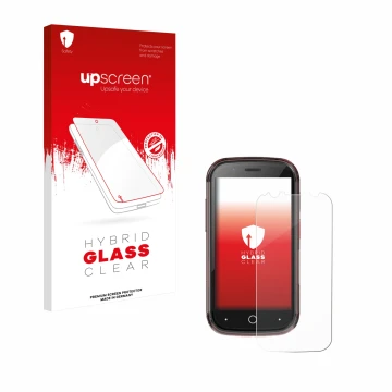 Parte frontale di una confezione del prodotto con il logo del marchio upscreen. Accanto è raffigurato il dispositivo Unihertz 