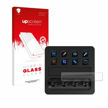 Parte frontale di una confezione del prodotto con il logo del marchio upscreen. Accanto è raffigurato il dispositivo Elgato St