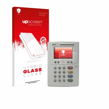 Parte frontale di una confezione del prodotto con il logo del marchio upscreen. Accanto è raffigurato il dispositivo ingenico 