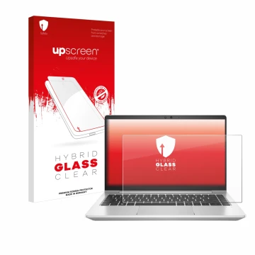 Parte frontale di una confezione del prodotto con il logo del marchio upscreen. Accanto è raffigurato il dispositivo HP EliteB
