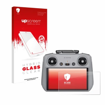 Parte frontale di una confezione del prodotto con il logo del marchio upscreen. Accanto è raffigurato il dispositivo DJI RC 2 