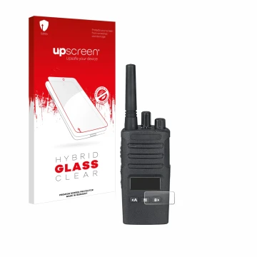 Parte frontale di una confezione del prodotto con il logo del marchio upscreen. Accanto è raffigurato il dispositivo Motorola 